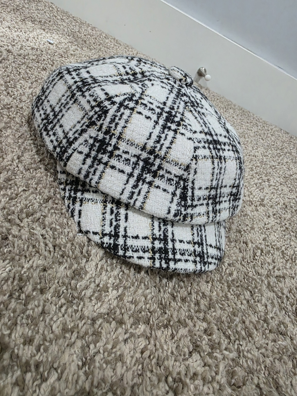 Black & White Plaid Newsboy Cap